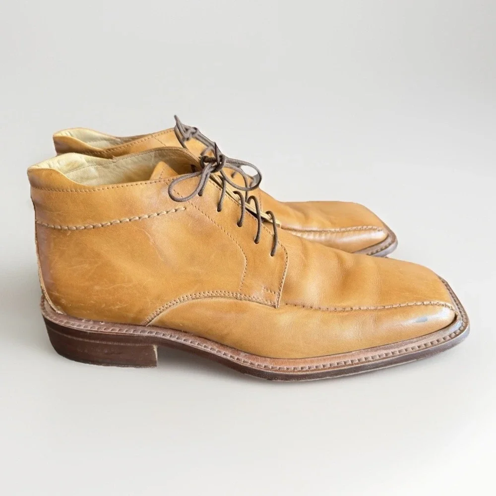 Italian Leather Chukka Boots Made in Italy Cognac Brown EU 41 US 8